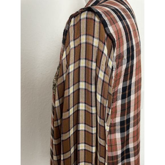 Free People Button Down Shirt Plaid Embroidered Sequin FLAW - Picture 8 of 13